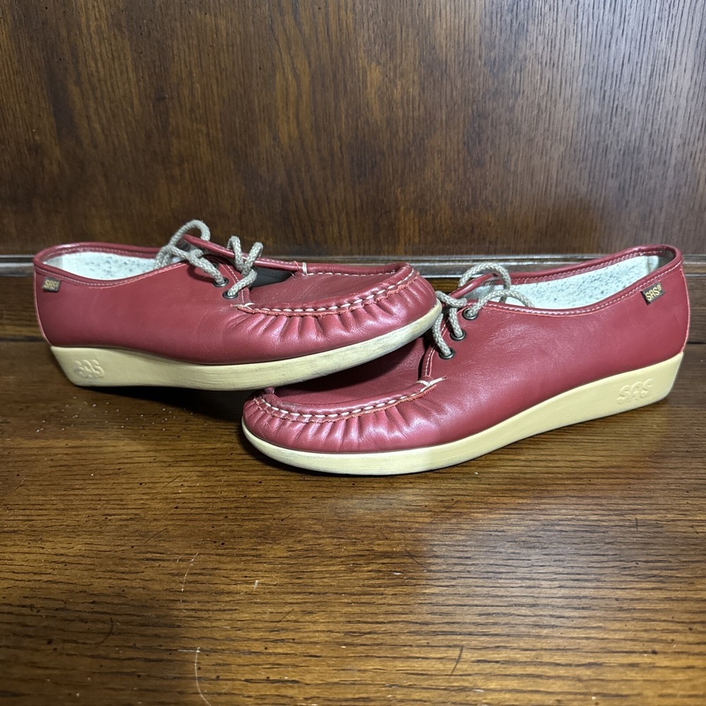 SAS Women's Red Leather Loafers 10.5‎ M Shoes Soft Step Moccasin